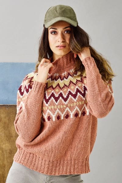 Strikkeopskrift på Sweater med mønstret bærestykke