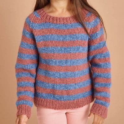 Strikkeopskrift til en raglansweater med striber