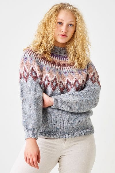 Strikkeopskrift på sweater med mønsterstrik